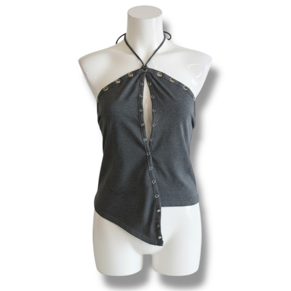 Jaded London Zeila Cut-Out Drape Halter Top- Dark Grey - Picture 1 of 4